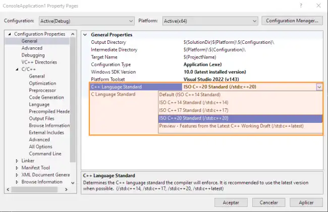 visual-studio-change-cpp-version